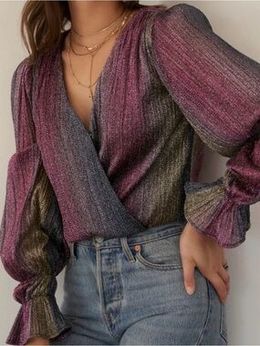 4S13NNA Metallic Ombre Wrap Bodysuit  - Pink Multi